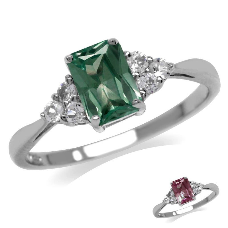 Silvershake Simulated Color Change Alexandrite and White Cubic Zirconia 925 Sterling Silver Engagement Ring Size 5.5 - Image 1